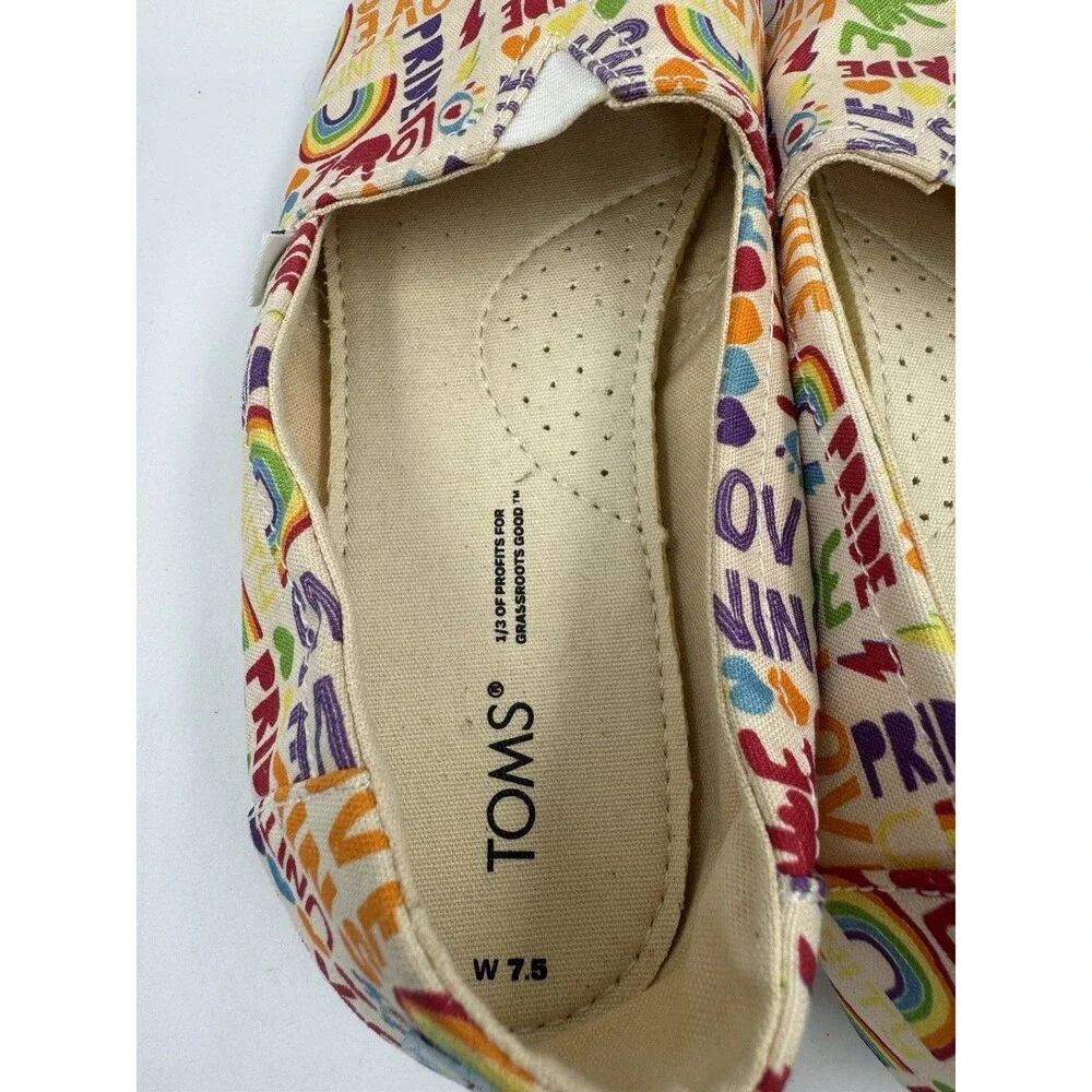 Womens Toms Size 7.5 Shoes SlipOn Alpargata Unity Love Wins Pride Rainbow Canvas